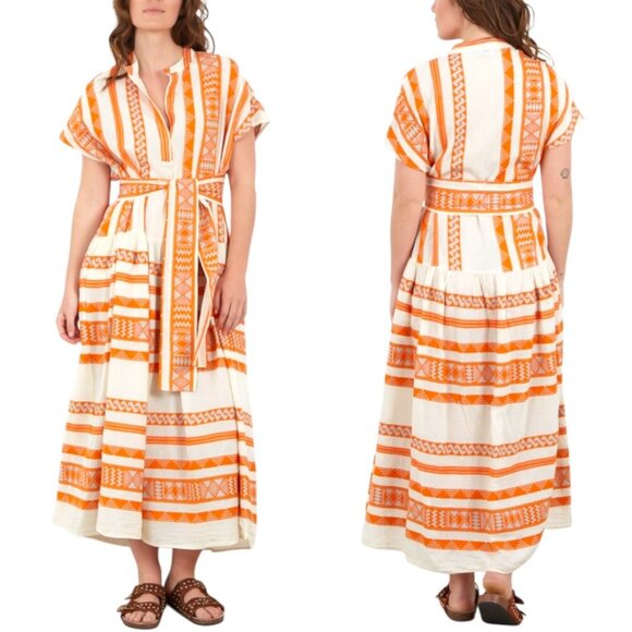 Devotion Twins Women’s ‘Anticara’ Maxi Dress Embroidered White Orange Medium